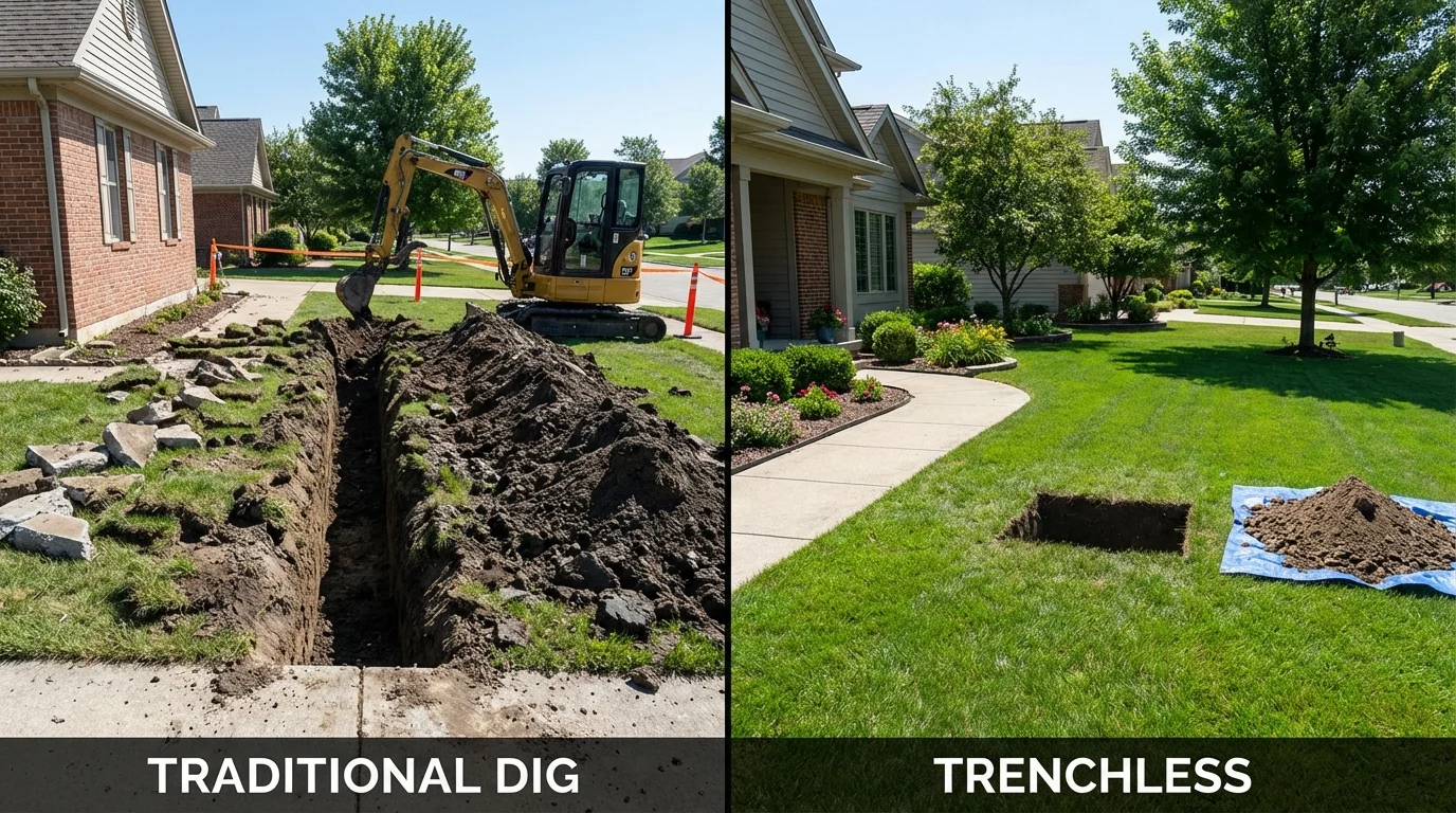 Trenchless sewer repair with minimal yard damage versus traditional excavation in Dumas, TX